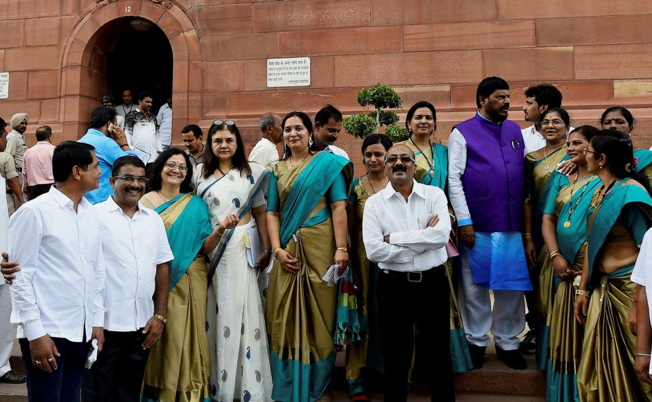 Union ministers Maneka Gandhi and Ramdas Athawale with the members of human rights organisations during the ongoing Monsoon Session of Parliament, in New Delhi on Thursday. PTI Union ministers Maneka Gandhi and Ramdas Athawale with the members of human rights organisations during the ongoing Monsoon Session of Parliament, in New Delhi on Thursday. PTI