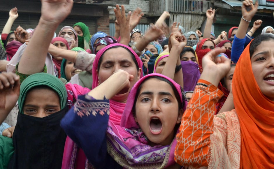 Women shout slogans during the funeral of a civilian who was killed during Tuesday's clashes between security forces and protesters, at Gabarpora village of Pulwama district on Wednesday. PTI Women shout slogans during the funeral of a civilian who was killed during Tuesday's clashes between security forces and protesters, at Gabarpora village of Pulwama district on Wednesday. PTI
