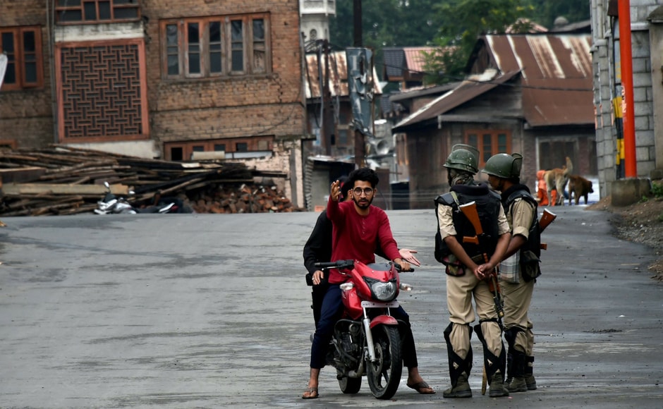 Security personnel stop a motorcyclist during restrictions and strike in Srinagar on Wednesday. Authorities imposed restrictions as the separatists called for a fresh strike following the killings of two top Lashkar-e-Toiba militants and a civilian in Pulwama. PTI Security personnel stop a motorcyclist during restrictions and strike in Srinagar on Wednesday. Authorities imposed restrictions as the separatists called for a fresh strike following the killings of two top Lashkar-e-Toiba militants and a civilian in Pulwama. PTI
