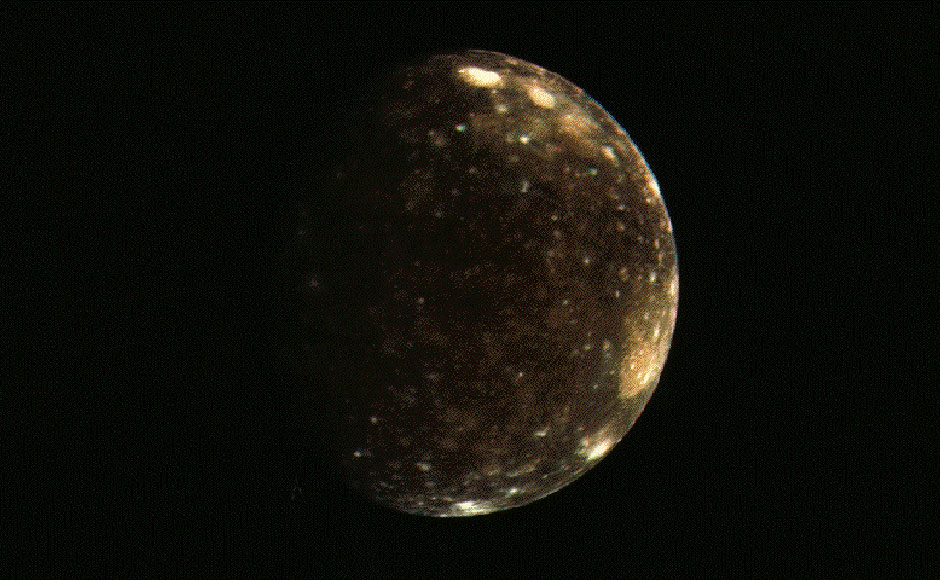 This is Callisto, the second largest of the Jovian moons. Image: NASA. This is Callisto, the second largest of the Jovian moons. Image: NASA.