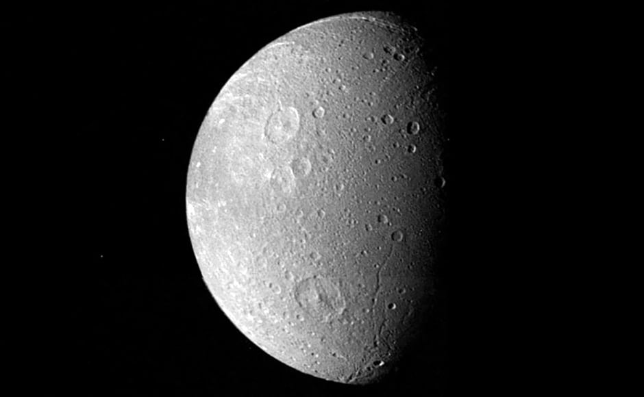 Dione, another moon of Saturn. Image: NASA. Dione, another moon of Saturn. Image: NASA.