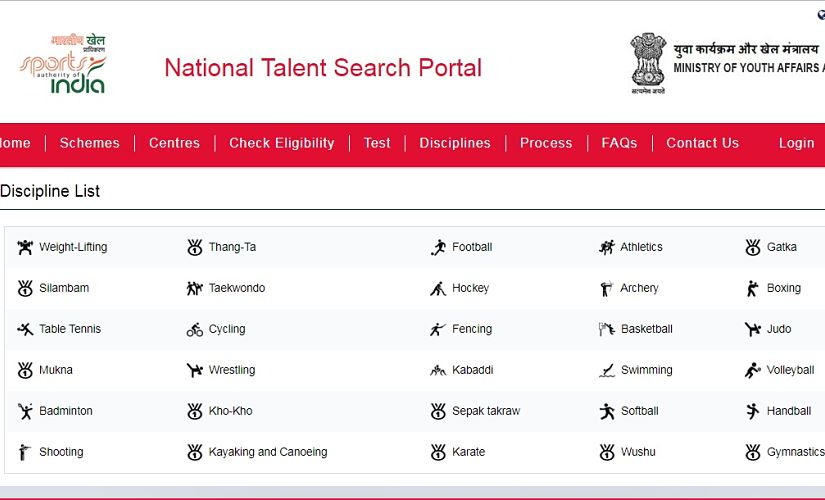 The list of disciplines of the talent search. Image Courtesy: Screengrab from official website