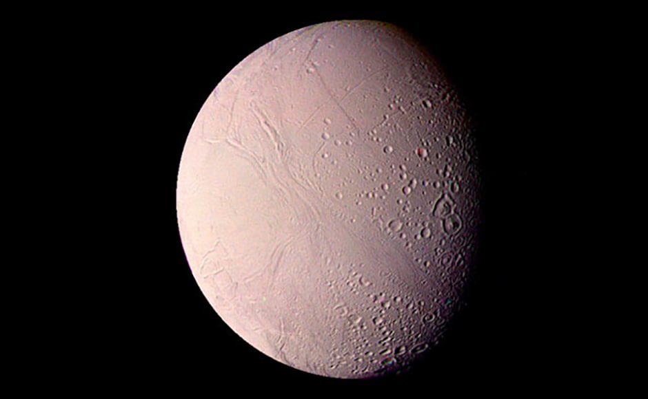 Enceladus, a Saturnian moon that we now know has the ingredients to support life. Image: NASA. Enceladus, a Saturnian moon that we now know has the ingredients to support life. Image: NASA.