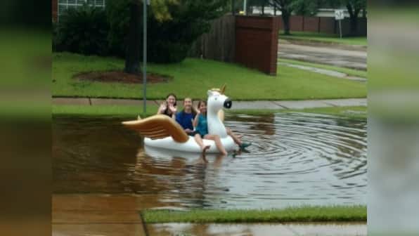 As Hurricane Harvey wreaks havoc in Texas, many appear to be making most of the flooded streets over weekend