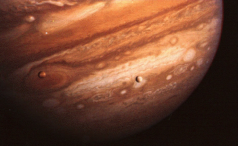 Jupiter with its moons in the foreground. Image: NASA. Jupiter with its moons in the foreground. Image: NASA.