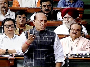 Rajnath Singh responding to Congress in Lok Sabha. PTI