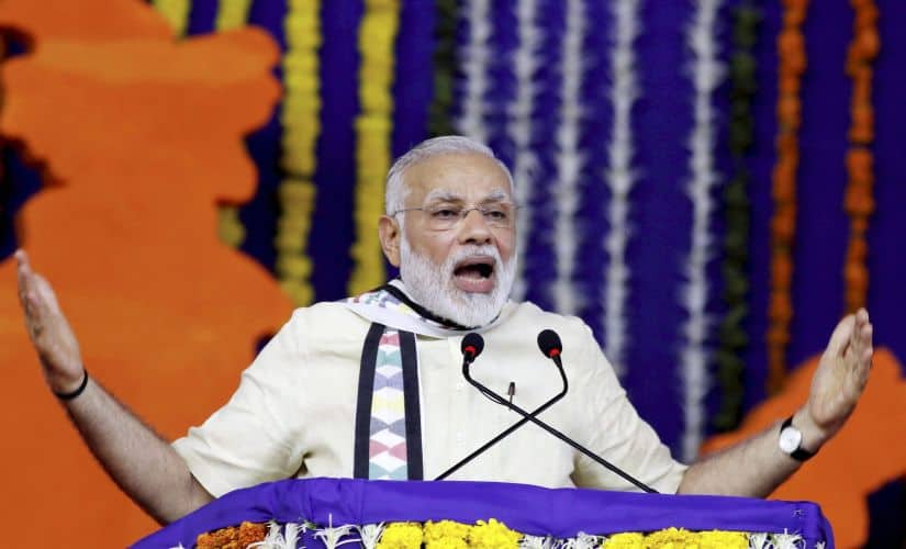 File image of Narendra Modi addressing BJP members. PTI