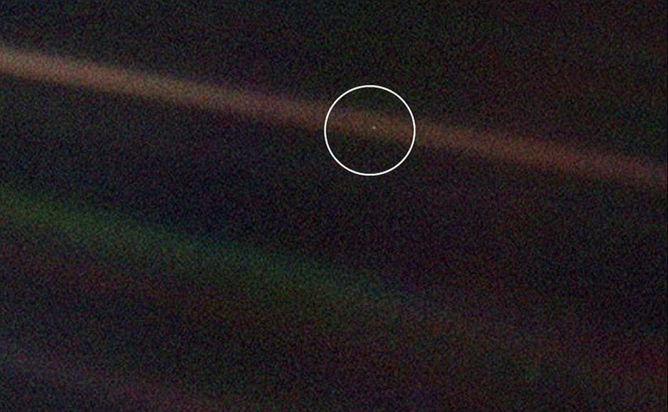 The Pale Blue Dot, an image of the Earth taken from a distance of 6 billion kilometers. The image was captured on the request of astronomer Carl Sagan. While presenting the image, Sagan said, The Pale Blue Dot, an image of the Earth taken from a distance of 6 billion kilometers. The image was captured on the request of astronomer Carl Sagan. While presenting the image, Sagan said,