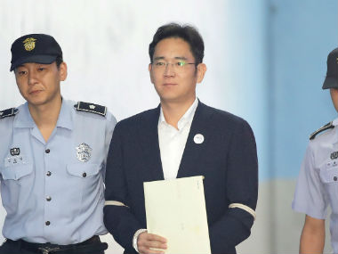 Samsung vice-chairman, Lee Jae-Yong, sentenced to five years in prison on bribery charges Samsung vice-chairman, Lee Jae-Yong, sentenced to five years in prison on bribery charges