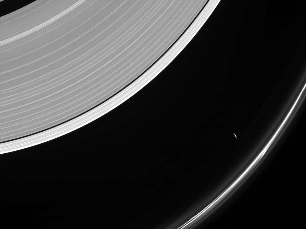 NASA's Cassini spacecraft captures an image of Saturn's moon Prometheus near the F Ring NASA's Cassini spacecraft captures an image of Saturn's moon Prometheus near the F Ring