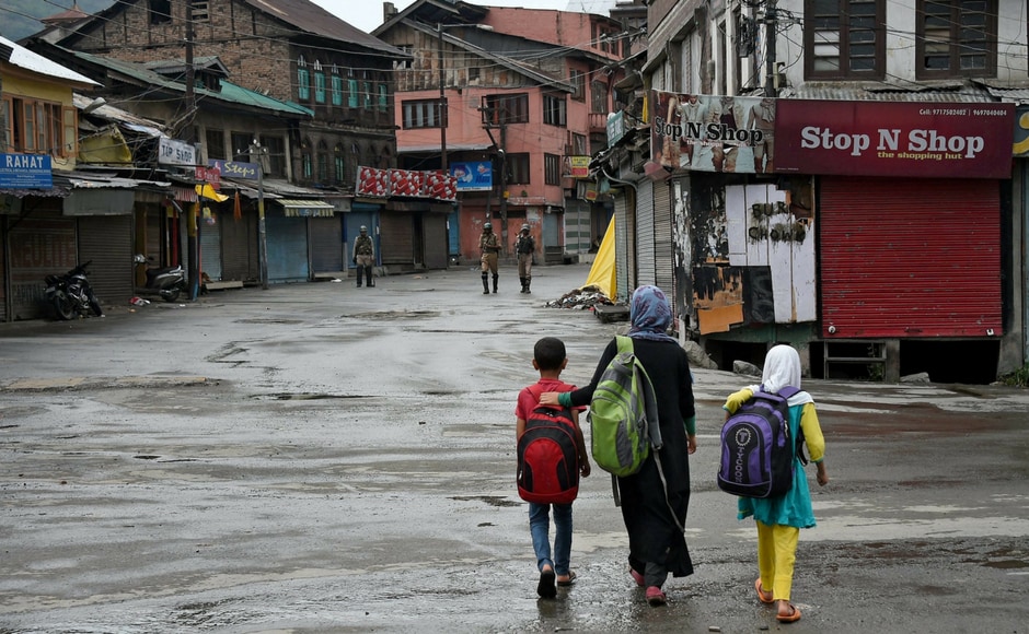 School children walk on a deserted street during restrictions and strike in Srinagar on Wednesday. Authorities imposed restrictions as the separatists called for a fresh strike following the killings of two top Lashkar-e-Toiba militants and a civilian in Pulwama. PTI School children walk on a deserted street during restrictions and strike in Srinagar on Wednesday. Authorities imposed restrictions as the separatists called for a fresh strike following the killings of two top Lashkar-e-Toiba militants and a civilian in Pulwama. PTI