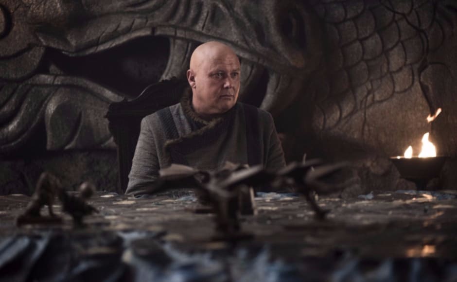Back at Dragonstone, Varys is deep in thought. Will he betray Dany — as fan theories posit? Image via HBO