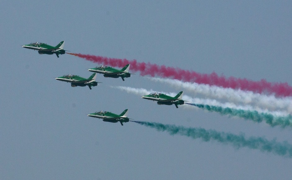 Pakistan air force organised the largest air show in the country showcasing their skills as they left multicolour trails in the largest air show in the country in Islamabad on Monday. AP Pakistan air force organised the largest air show in the country showcasing their skills as they left multicolour trails in the largest air show in the country in Islamabad on Monday. AP