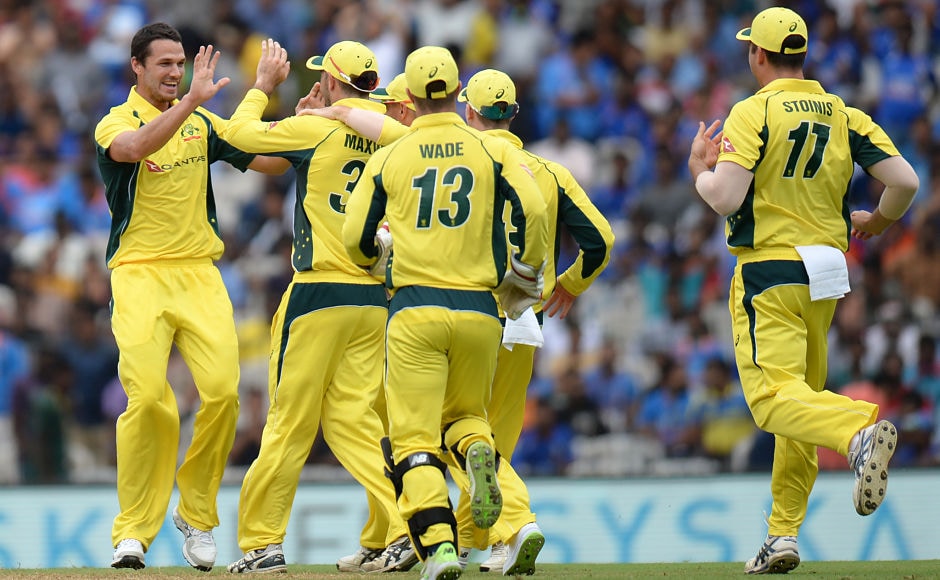 India opted to bat first but it was the Australian bowlers, especially pace bowler Nathan Coulter-Nile wrecked the Indian top order celebrates putting their side on top after reducing India to 11/3. AFP India opted to bat first but it was the Australian bowlers, especially pace bowler Nathan Coulter-Nile wrecked the Indian top order celebrates putting their side on top after reducing India to 11/3. AFP