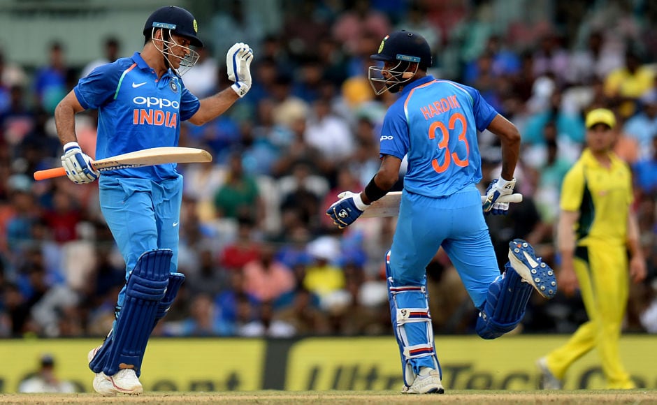 India's bad start turned worse as the home side were reeling at 87/5. It was MS Dhoni and Hardik Pandya's superb 118-run partnership that put the innings back on track. AFP India's bad start turned worse as the home side were reeling at 87/5. It was MS Dhoni and Hardik Pandya's superb 118-run partnership that put the innings back on track. AFP