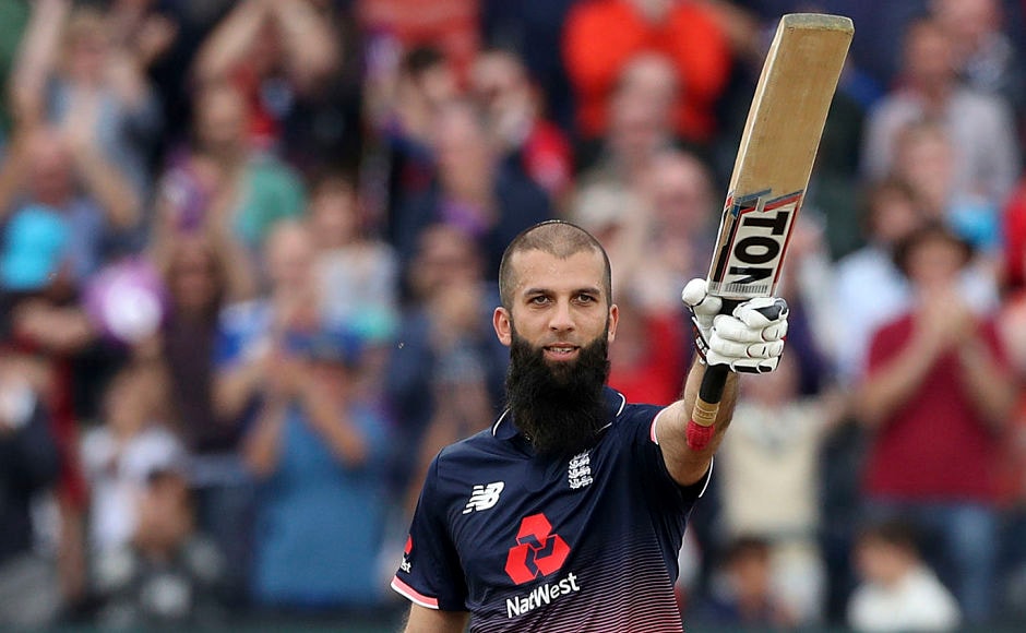 Moeen Ali reached his 100 off 53 balls during the 3rd ODI against West Indies. England ended the innings with a total of 369. AP Moeen Ali reached his 100 off 53 balls during the 3rd ODI against West Indies. England ended the innings with a total of 369. AP