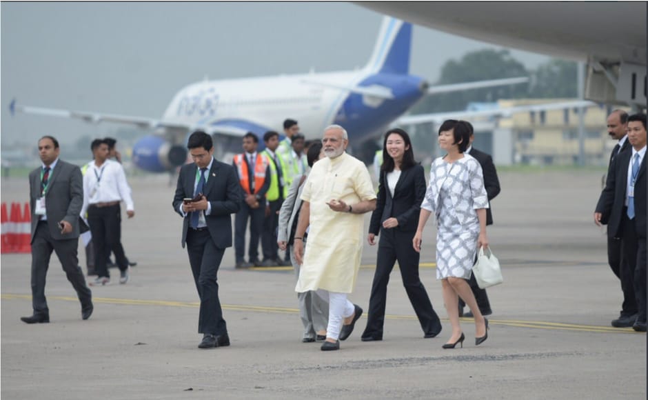 The Japanese leaders are on a two-day visit to India for the annual Indo-Japanese summit in Gujarat. As a part of the summit, Abe and Modi will lay the foundation stone for the ambitious high-speed train project between Ahmedabad and Mumbai. Twitter@RaveeshKumar The Japanese leaders are on a two-day visit to India for the annual Indo-Japanese summit in Gujarat. As a part of the summit, Abe and Modi will lay the foundation stone for the ambitious high-speed train project between Ahmedabad and Mumbai. Twitter@RaveeshKumar