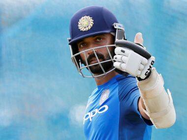 India’s Ajinkya Rahane gestures during a nets session. REUTERS