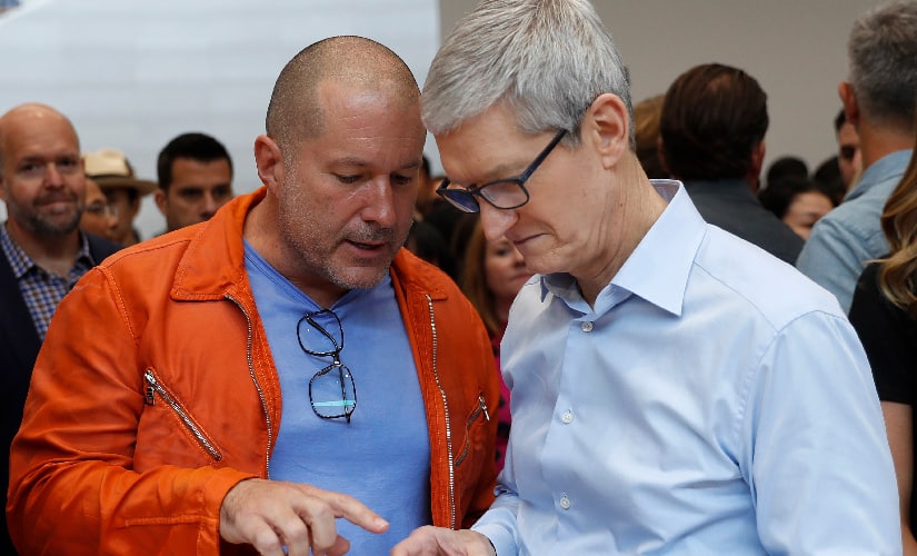 Apple CEO Tim Cook joins Jonathan Ive, Apple’s Chief Design Officer to check the crown in the Apple Exhibition Centre. Image Credit: Reuters.
