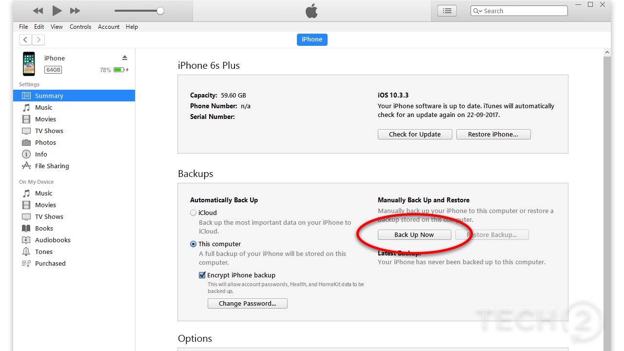 Backing up your iOS device via iTunes