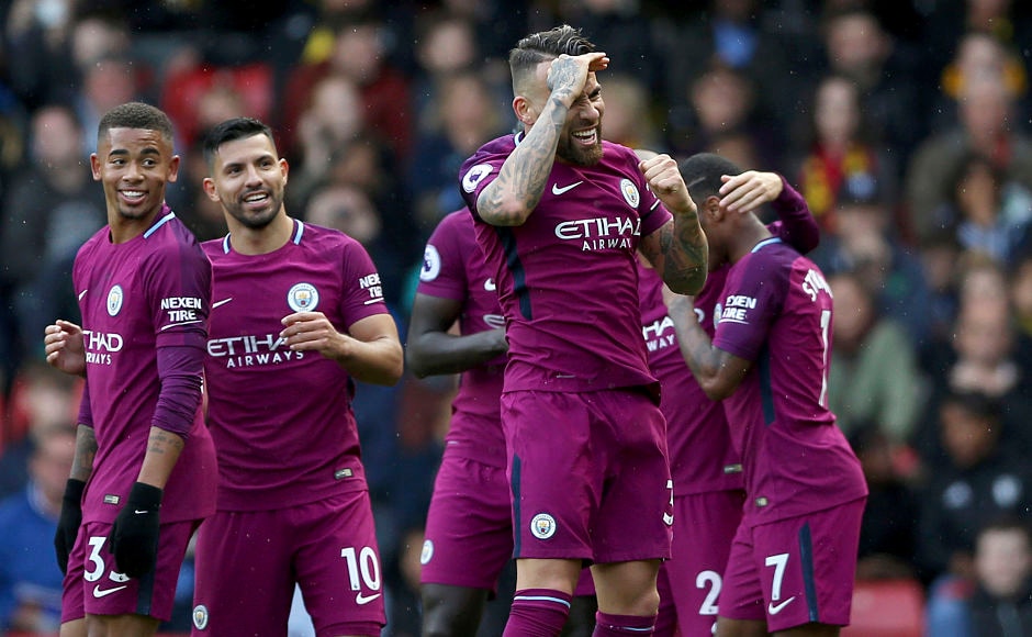 Nicolas Otamendi and Gabriel Jesus too scored for City before Raheem Sterling won and converted a penalty to confirm the three points for City. AP Nicolas Otamendi and Gabriel Jesus too scored for City before Raheem Sterling won and converted a penalty to confirm the three points for City. AP