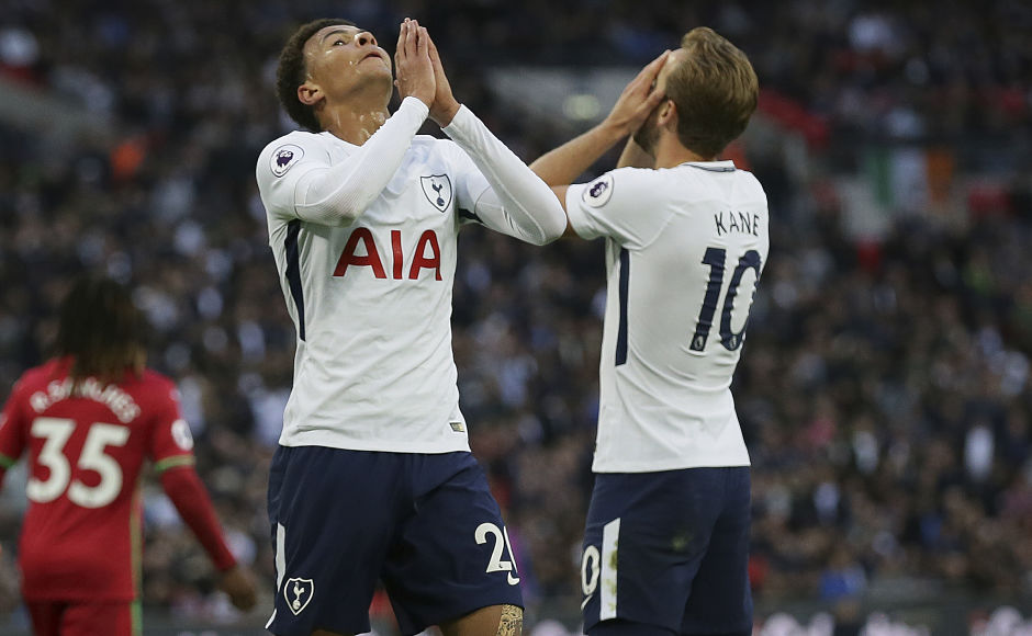 Dele Alli and Harry Kane missed a host of chances as Tottenham Hotspur were held to a frustrating draw by Swansea. Spurs are yet to win a Premier League match at the Wembley having drawn twice and Lost once at their temporary home. AP Dele Alli and Harry Kane missed a host of chances as Tottenham Hotspur were held to a frustrating draw by Swansea. Spurs are yet to win a Premier League match at the Wembley having drawn twice and Lost once at their temporary home. AP