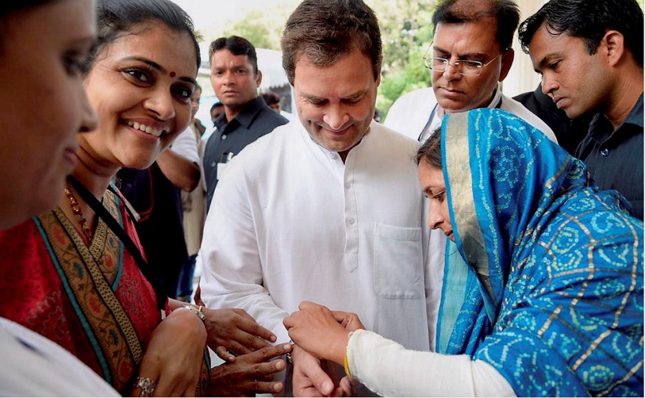 Locals treated Gandhi with tea served in traditional chaliyu (kind of bowl) in Hanjrapar while some women also tied rakhis to him. PTI Locals treated Gandhi with tea served in traditional chaliyu (kind of bowl) in Hanjrapar while some women also tied rakhis to him. PTI