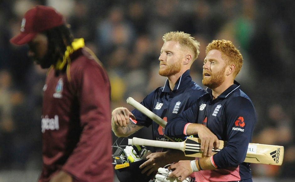 England's Johnny Bairstow and Ben Stokes leave the pitch after England beat the Windies by seven wickets during the first ODI. The result helped Sri Lanka gain direct qualification for World Cup 2019. AP England's Johnny Bairstow and Ben Stokes leave the pitch after England beat the Windies by seven wickets during the first ODI. The result helped Sri Lanka gain direct qualification for World Cup 2019. AP