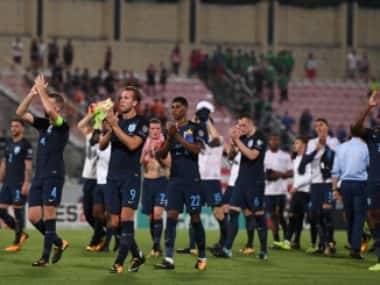 England players thanking fans after 4-0 win at Malta. Twitter @England