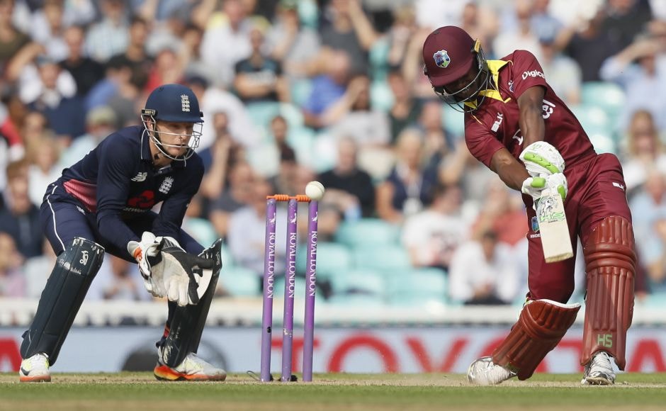 Jason Mohammed plays a shot off the bowling of England's Moeen Ali en route to his 46 in the fourth ODI. AP Jason Mohammed plays a shot off the bowling of England's Moeen Ali en route to his 46 in the fourth ODI. AP