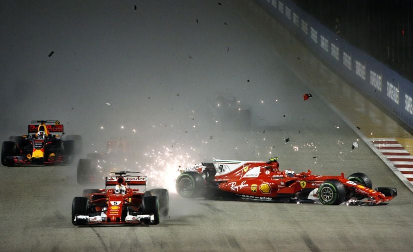 Singapore Grand Prix: Lewis Hamilton produces champions race as first-lap carnage sinks Sebastian Vettel