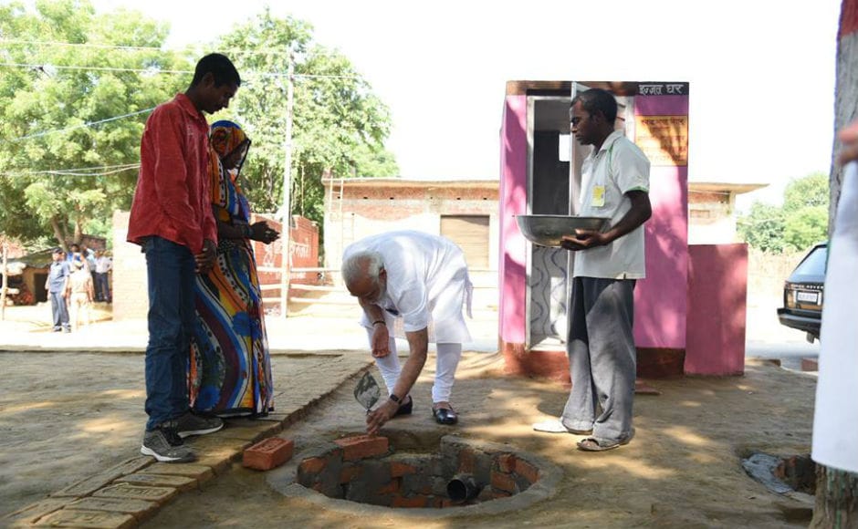 As a part of <em>Swachhata Hi Seva</em> movement, Modi also did Shramdan for the construction of a twin pit toilet at Shahanshahpur, Varanasi. Facebook Narendra Modi As a part of <em>Swachhata Hi Seva</em> movement, Modi also did Shramdan for the construction of a twin pit toilet at Shahanshahpur, Varanasi. Facebook Narendra Modi