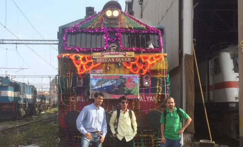 Railfans decorating the locomotive of Deccan Queen Exp on its birthday. Photo credit: Amol Nikam