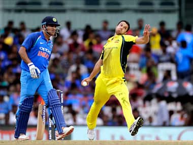 Australia cricket player Nathan Coulter-Nile in action during the first ODI against India. AP