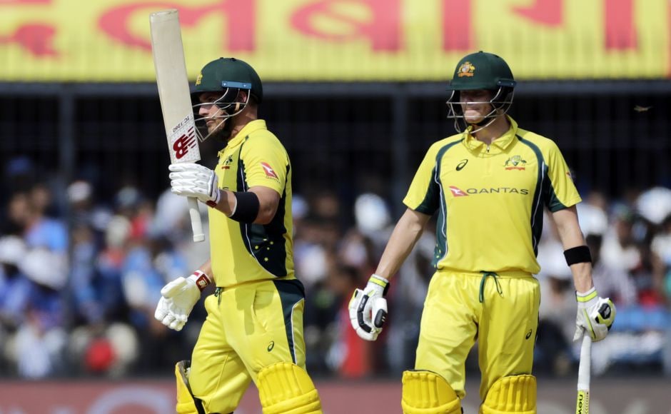 Hardik Pandya got the breakthrough for India in the 14th over as Warner missed the line completely and was bowled. There was no respite, however, as Finch and Australian captain Steve Smith put up Australia's best batting display of this tour yet. Finch reached his half-century off 61 balls as Australia's 100 came up in the 20th over. AP Hardik Pandya got the breakthrough for India in the 14th over as Warner missed the line completely and was bowled. There was no respite, however, as Finch and Australian captain Steve Smith put up Australia's best batting display of this tour yet. Finch reached his half-century off 61 balls as Australia's 100 came up in the 20th over. AP