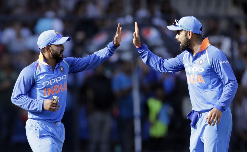 Finch then scored his first ODI hundred on Asian soil off 110 balls. Australia crossed 200 in the 35th over and looked set for a mammoth total before Indian bowlers hit back. Kedar Jadhav (L) and Virat Kohli celebrate Finch's wicket. AP Finch then scored his first ODI hundred on Asian soil off 110 balls. Australia crossed 200 in the 35th over and looked set for a mammoth total before Indian bowlers hit back. Kedar Jadhav (L) and Virat Kohli celebrate Finch's wicket. AP