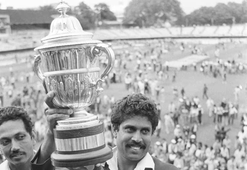 Kapil Dev holds aloft the World Cup after beating the West Indies. Getty Images