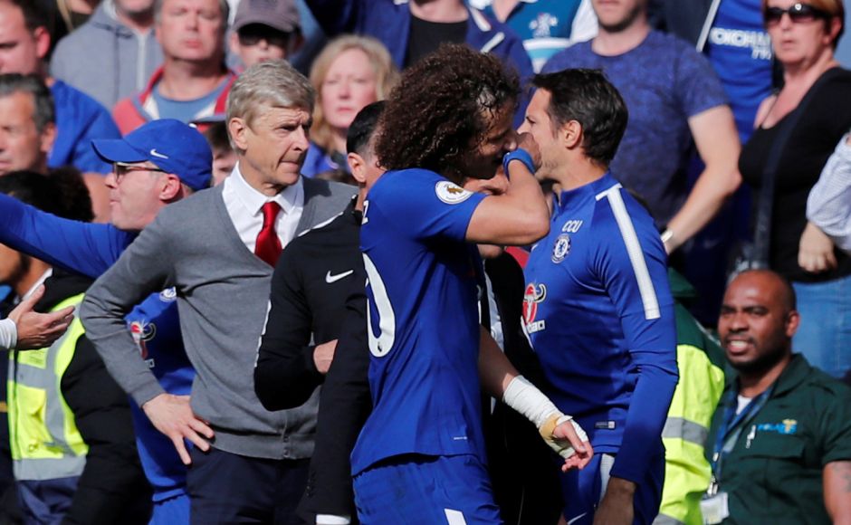 Chelsea's David Luiz saw red for a dangerous tackle on Arsenal's Sead Kolasinac late in the game to end any hopes of a Chelsea win. Reuters Chelsea's David Luiz saw red for a dangerous tackle on Arsenal's Sead Kolasinac late in the game to end any hopes of a Chelsea win. Reuters