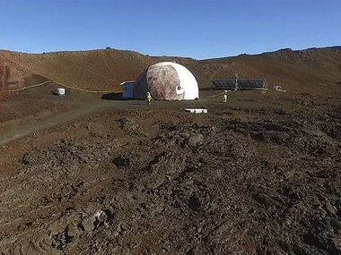 Researchers living in a Mars-like habitat, emerge after 8 months of isolation