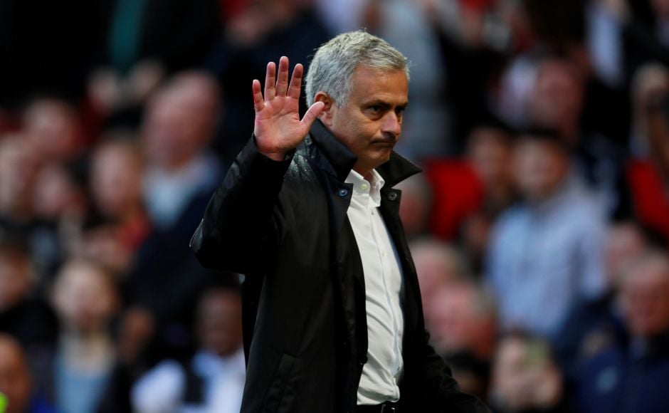 Jose Mourinho waves in appreciation as he leaves the field after Manchester United's 4-0 win over Everton at Old Trafford. Reuters Jose Mourinho waves in appreciation as he leaves the field after Manchester United's 4-0 win over Everton at Old Trafford. Reuters