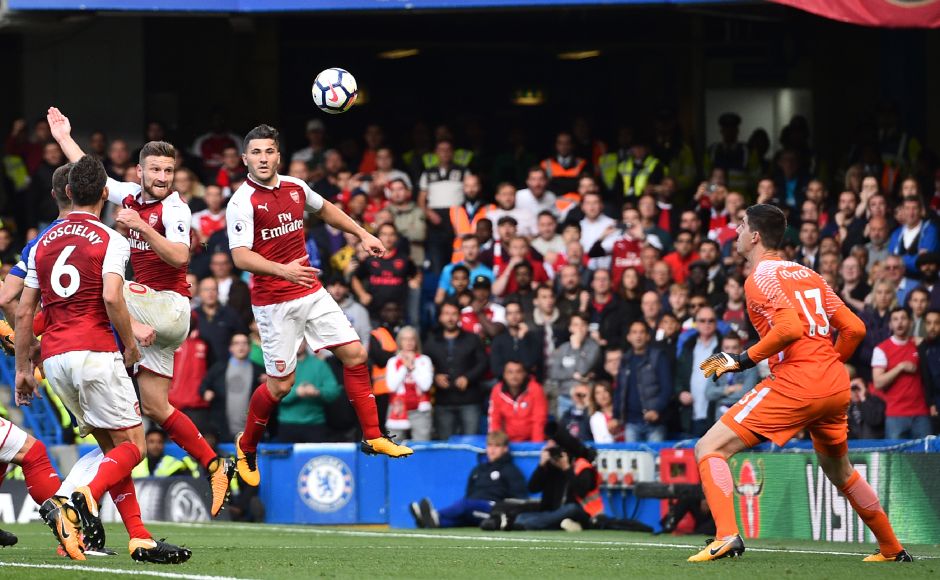 Arsenal though they had the lead at Stamford Bridge when Shkodran Mustafi headed home from a Granit Xhaka free-kick only to see the linesman flag for offside. AFP Arsenal though they had the lead at Stamford Bridge when Shkodran Mustafi headed home from a Granit Xhaka free-kick only to see the linesman flag for offside. AFP
