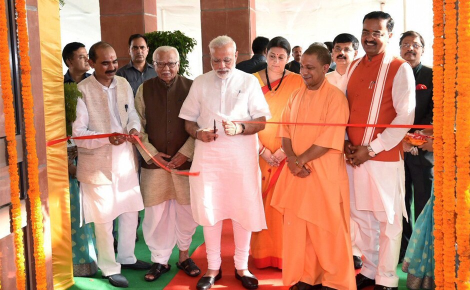 Modi inaugurates the Deendayal Hastkala Sankul, a trade facilitation centre for handicrafts, in Varanasi on Friday. PTI Modi inaugurates the Deendayal Hastkala Sankul, a trade facilitation centre for handicrafts, in Varanasi on Friday. PTI