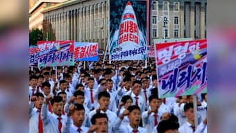 Thousands of Pyongyang residents gather in North Korea capital to laud Kim Jung-Un's remarks on Donald Trump