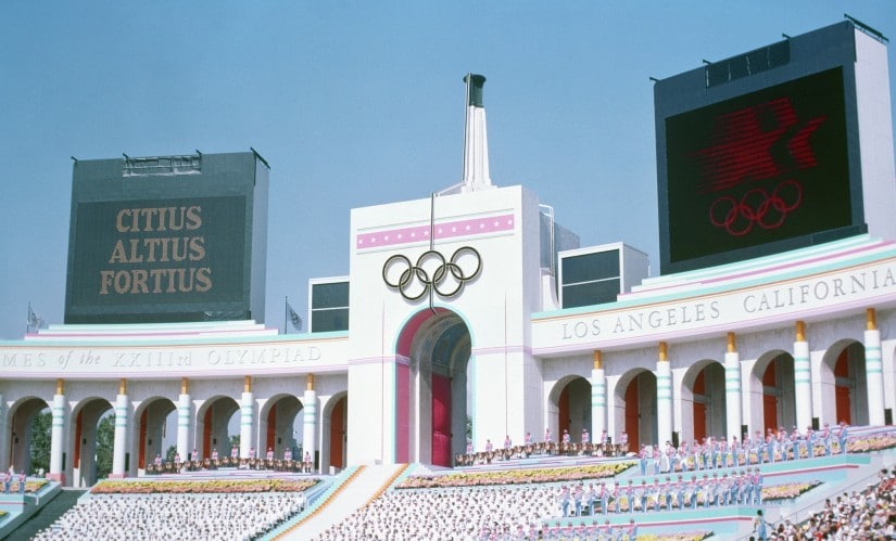 Olympic Torch Tower of the Los Angeles Coliseum on the day of the opening ceremonies of the 1984 Summer Olympics. Image courtesy: Wikimedia Commons