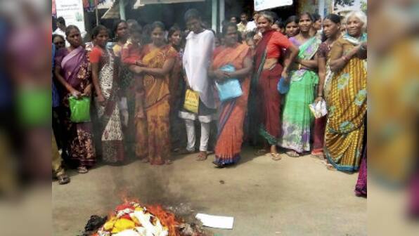 Telangana women burn 'poor-quality' sarees gifted by KCR govt for Bathukamma festival