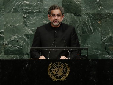 Pakistan's Shahid Khaqan Abbasi at UNGA says won't be scapegoat in Afghan war, expresses concern over US onus Pakistan's Shahid Khaqan Abbasi at UNGA says won't be scapegoat in Afghan war, expresses concern over US onus