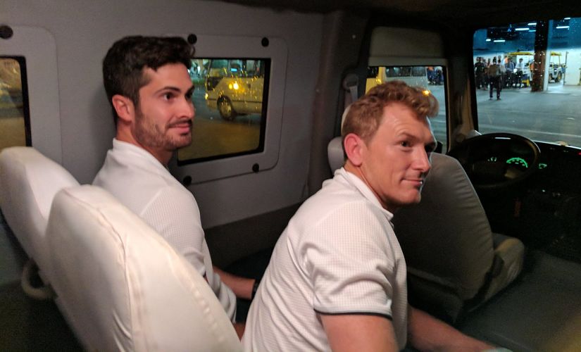 George Bailey and Ben Cutting look on as World XI arrives in Pakistan. Image courtesy: Twitter @TheRealPCB