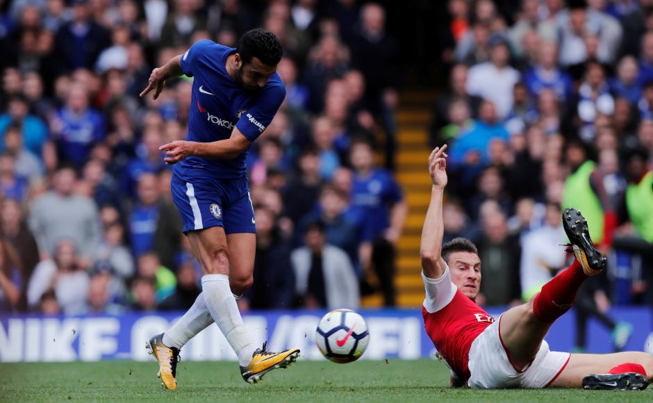 Chelsea started the game well but Arsenal bounced back to finish the first half strongly. Pedro (L) missed a big chance for The Blues as he saw his shot saved by Petr Cech despite being in an one one situation. Reuters Chelsea started the game well but Arsenal bounced back to finish the first half strongly. Pedro (L) missed a big chance for The Blues as he saw his shot saved by Petr Cech despite being in an one one situation. Reuters