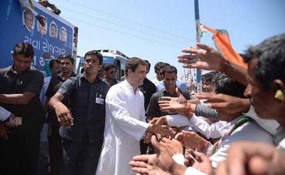 Gandhi, travelling in a specially-designed bus, sought to connect with villagers by interacting with them at regular intervals. Firstpost/ Darshan Desai Gandhi, travelling in a specially-designed bus, sought to connect with villagers by interacting with them at regular intervals. Firstpost/ Darshan Desai