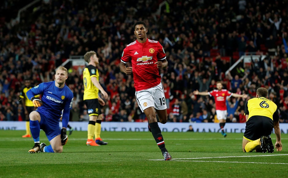 Manchester United's Marcus Rashford scored a brace as defending champions Manchester United beat Burton Albion 4-1 at Old Trafford. Reuters Manchester United's Marcus Rashford scored a brace as defending champions Manchester United beat Burton Albion 4-1 at Old Trafford. Reuters